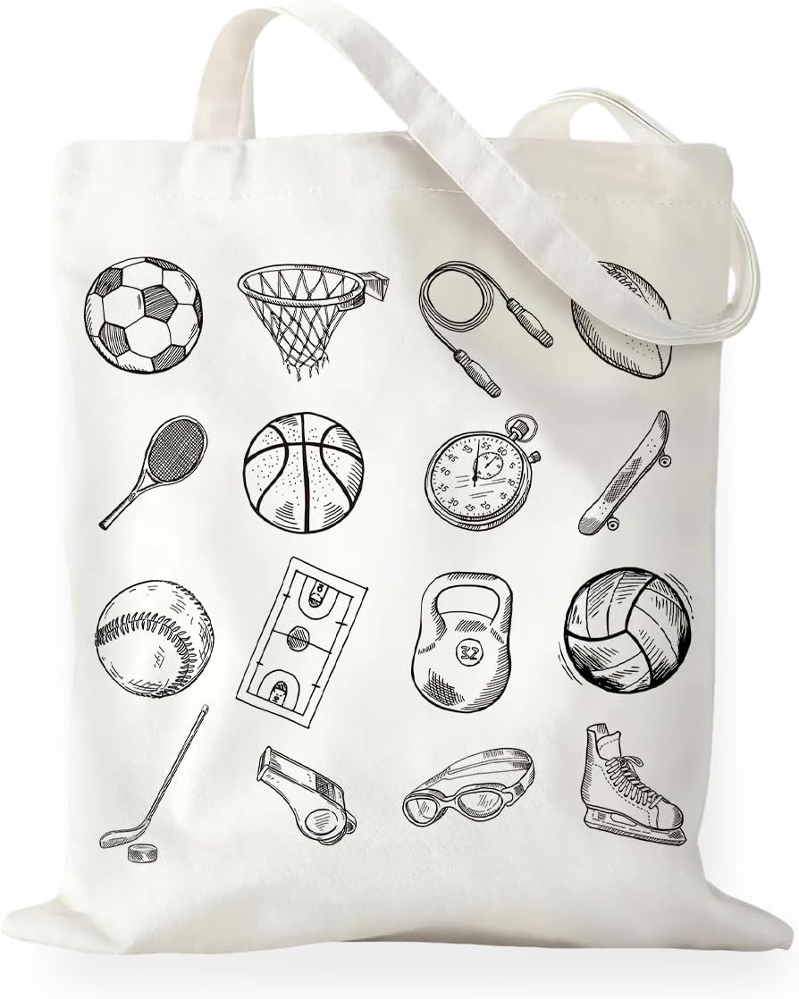 Sports Equipment Shop - حقيبة كتف قماشية مطبوعة يدويًا بتصميم